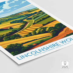 Lincolnshire Wolds Print showcasing vibrant hills and fields in a colorful wall art design.