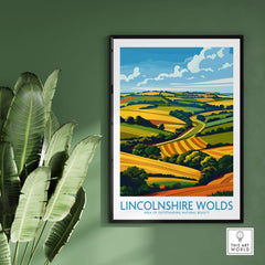 Beautiful Lincolnshire Wolds Print showcasing the rolling hills and vibrant landscape of England's natural beauty.
