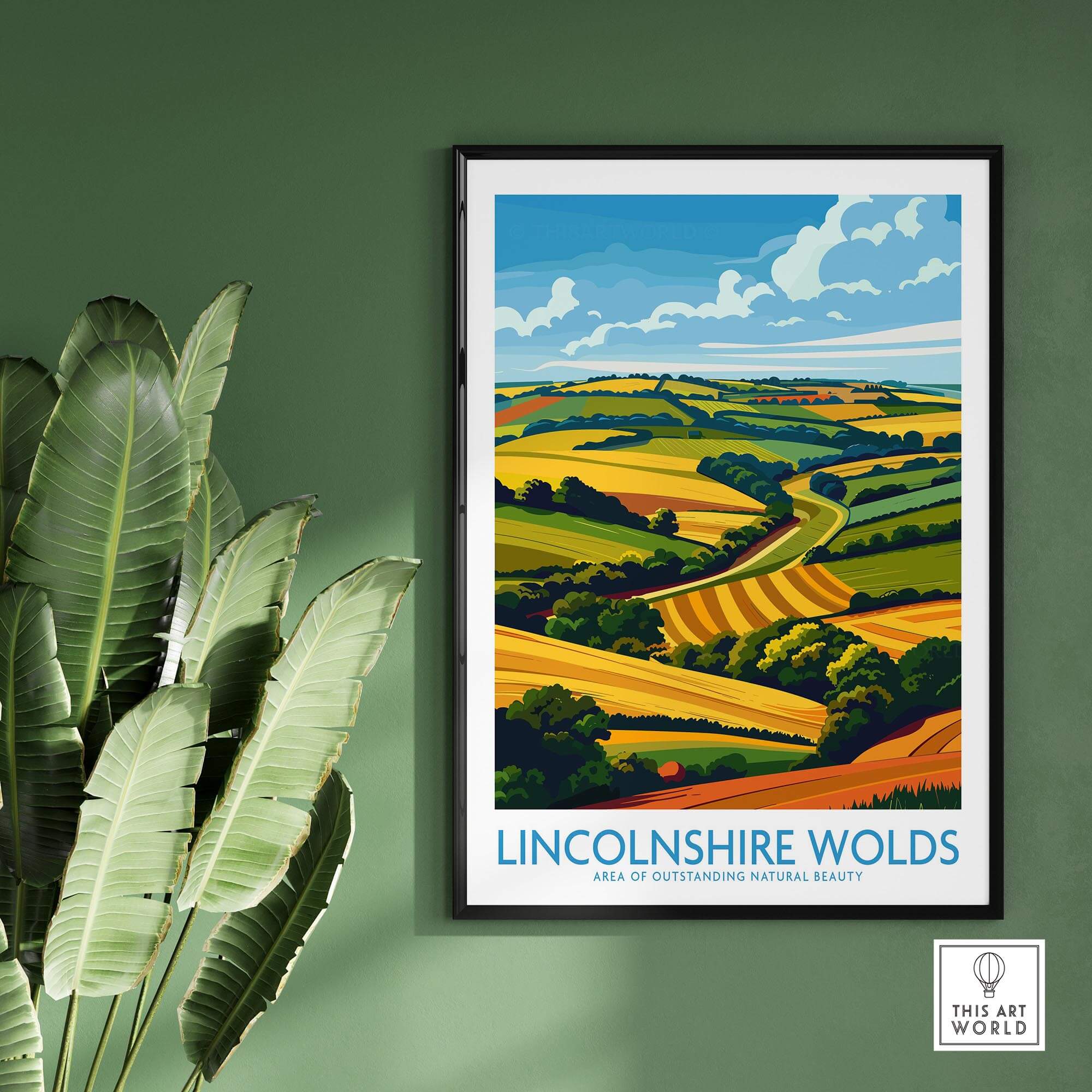 Beautiful Lincolnshire Wolds Print showcasing the rolling hills and vibrant landscape of England's natural beauty.