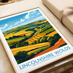 Lincolnshire Wolds Print showcasing vibrant hills and fields, capturing the beauty of an Area of Outstanding Natural Beauty.