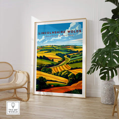 Lincolnshire Wolds Travel Poster showcasing stunning landscapes and vibrant colors.