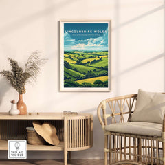 Lincolnshire Wolds Travel Print - Area of Outstanding Natural Beauty displayed in a stylish home interior.