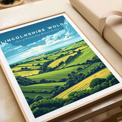Lincolnshire Wolds Travel Print - Area of Outstanding Natural Beauty capturing the scenic landscape and lush greenery.