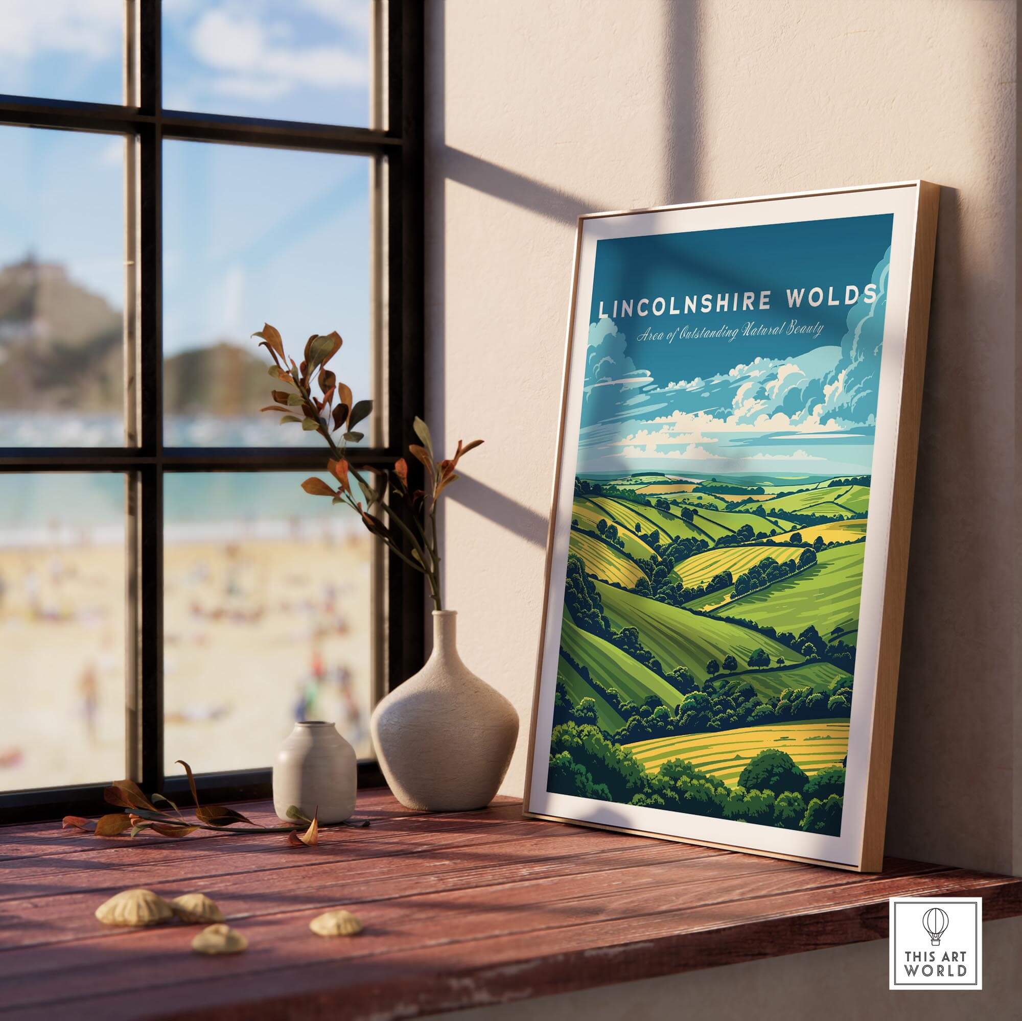 Lincolnshire Wolds Travel Print - Area of Outstanding Natural Beauty showcased in a bright, inviting home setting.