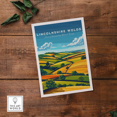Lincolnshire Wolds Wall Art Print showcasing picturesque English countryside and rolling hills.