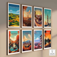 Lincolnshire Wolds Wall Art Print displayed among various city art prints showcasing beautiful landscapes.