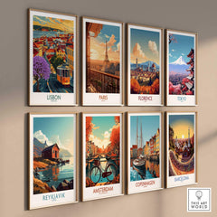 Lisbon Art Print collection showcasing iconic cities and vibrant scenes, including Lisbon, Paris, Florence, and more.