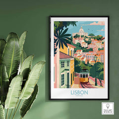 Lisbon Art Travel Print featuring vibrant colors and tram 28, bringing the charm of Lisbon to your wall.