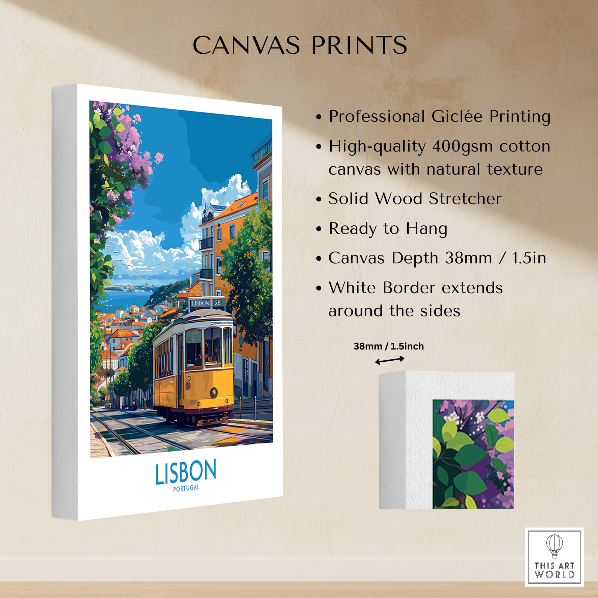 Lisbon Portugal Yellow Tram 28 Art Print | Alfama Hills Wall Decor featuring vibrant colors and professional Giclée printing.