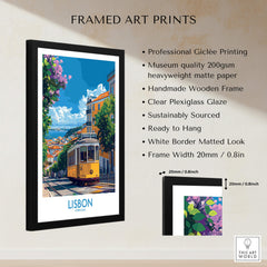 Lisbon Portugal Yellow Tram 28 Art Print | Alfama Hills Wall Decor showcased in a framed art print with a decorative design.