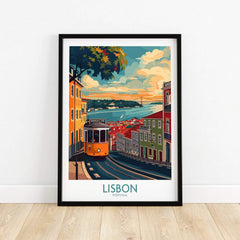 Lisbon Print - Portugal featuring the iconic yellow tram and vibrant cityscape.