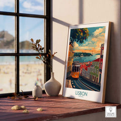 Lisbon Print - Portugal featuring the iconic yellow tram in a vibrant cityscape, perfect for home decor.