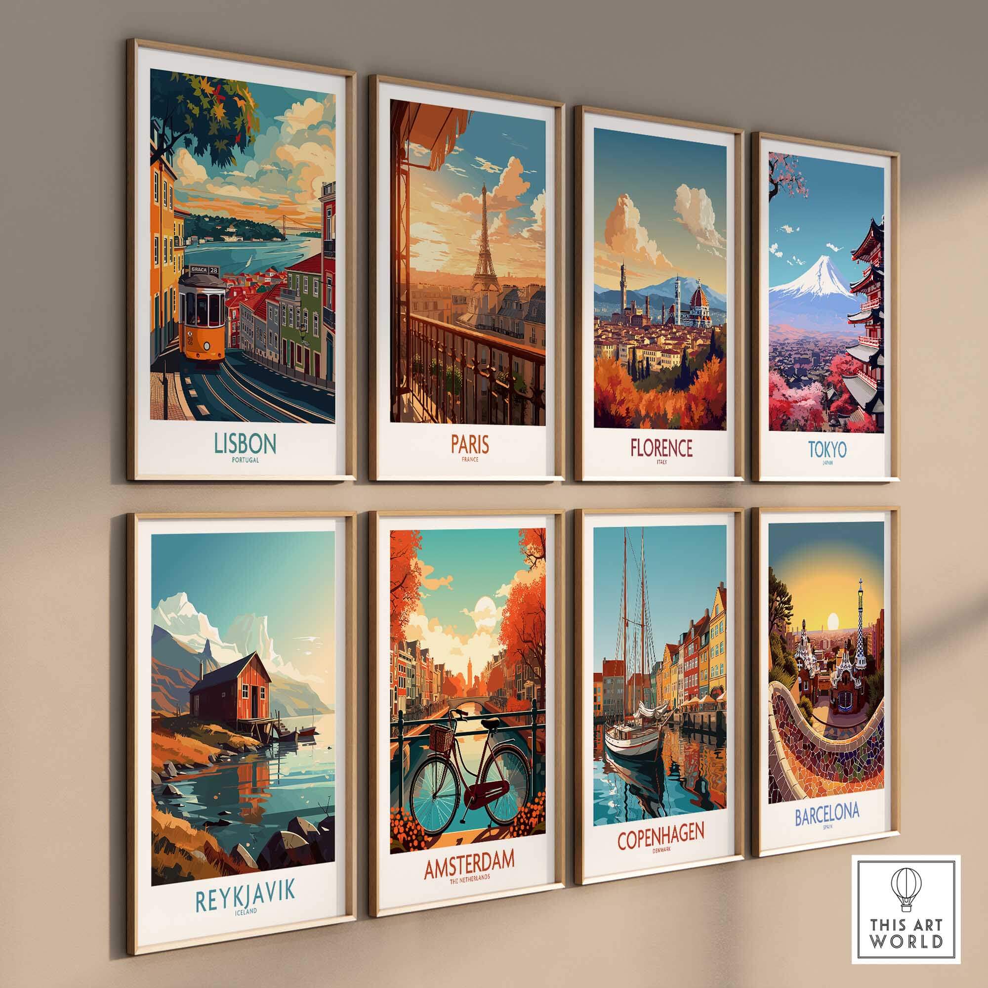 Lisbon Print - Portugal showcasing vibrant travel posters of iconic cities including Lisbon.
