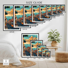 Lisbon Travel Poster size guide showcasing various frame sizes for home decor featuring iconic Tram 28.