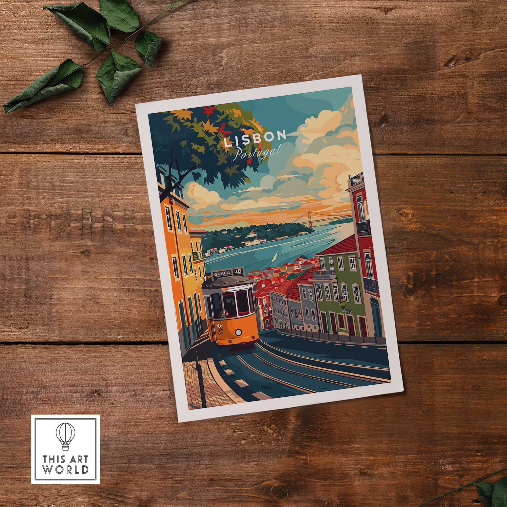 Lisbon Travel Print showcasing the vibrant streets and iconic landmarks of Lisbon, Portugal.