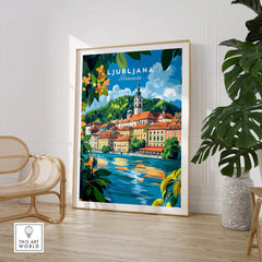 Ljubljana Poster Slovenia showcasing the vibrant cityscape of Slovenia's capital in a stylish home setting.
