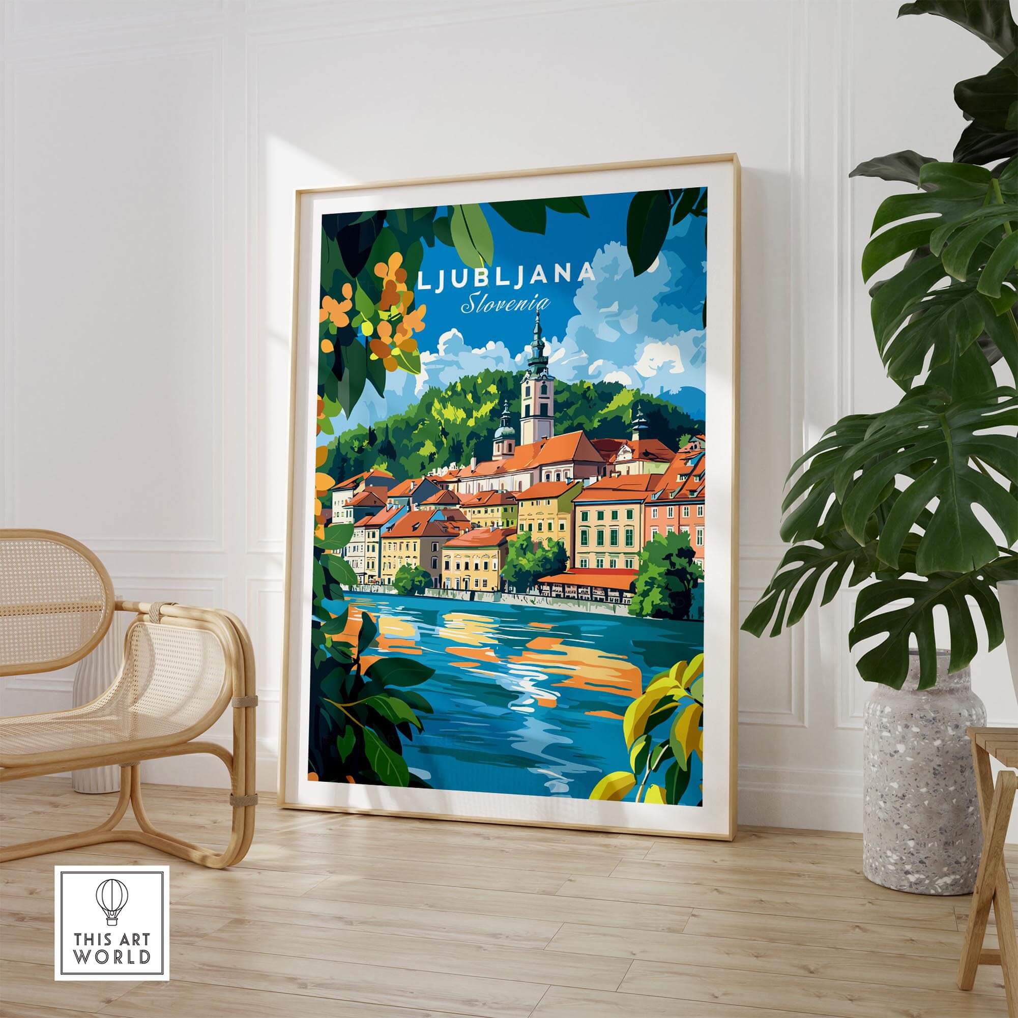 Ljubljana Poster Slovenia showcasing the vibrant cityscape of Slovenia's capital in a stylish home setting.