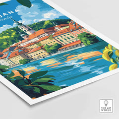 Ljubljana Poster Slovenia showcasing the vibrant cityscape and river, perfect for travel lovers and home decor.
