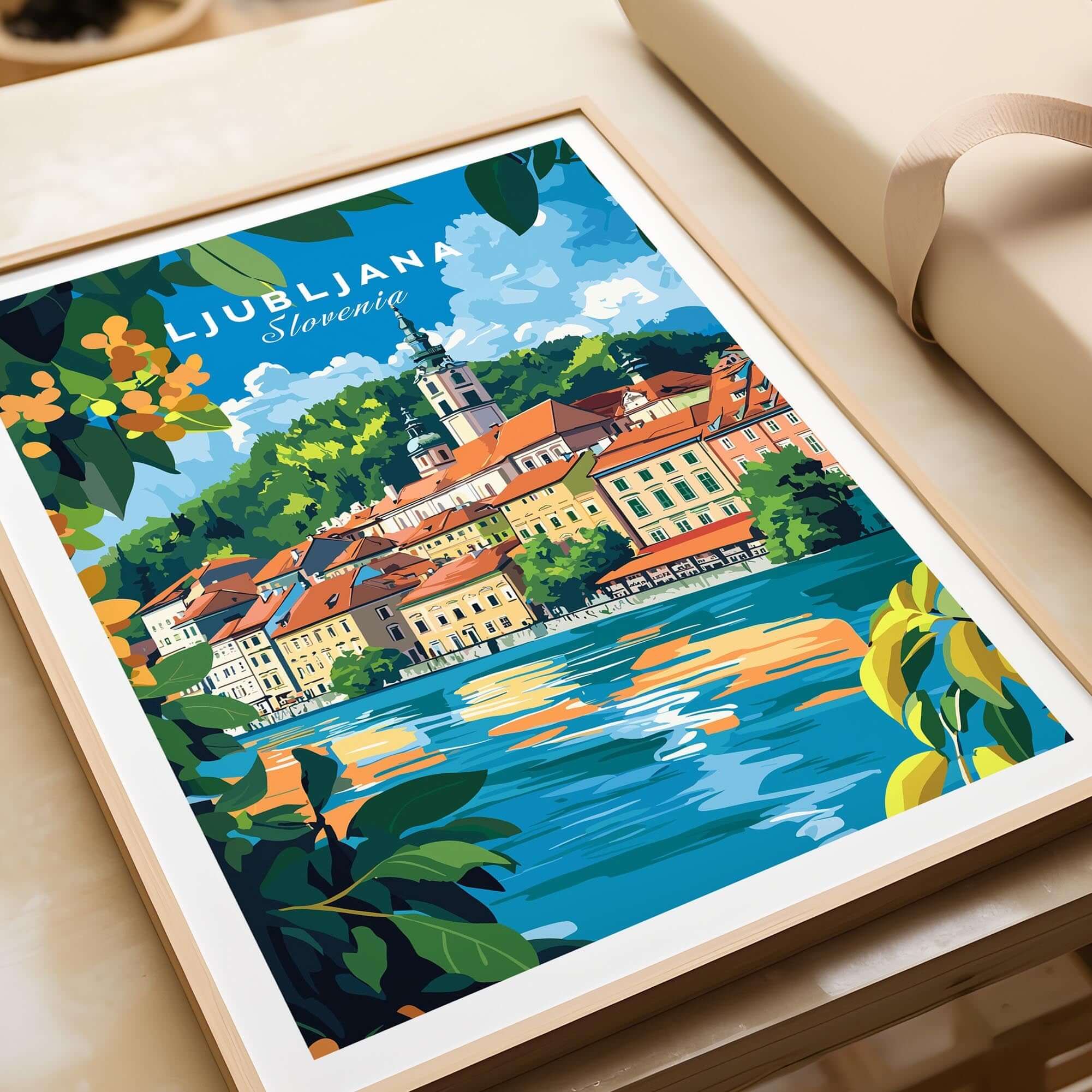 Ljubljana Poster Slovenia showcasing the vibrant cityscape and charm of Slovenia's capital.