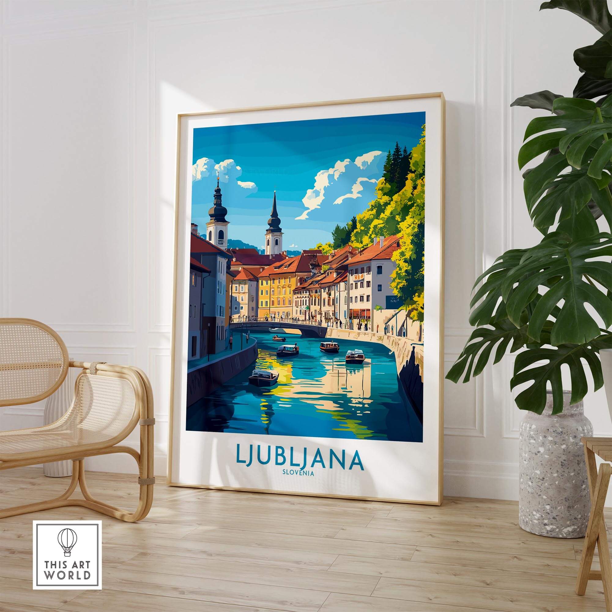 Ljubljana Print Slovenia showcasing the beauty of Ljubljana's architecture and river scene.
