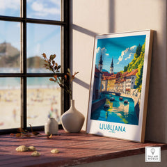 Ljubljana Print Slovenia showcasing the beautiful architecture and waterways of Ljubljana in a stylish framed art print.
