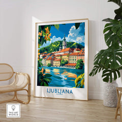 Ljubljana Slovenia Wall Art Print showcasing the picturesque city scene and vibrant colors of Ljubljana in Slovenia.