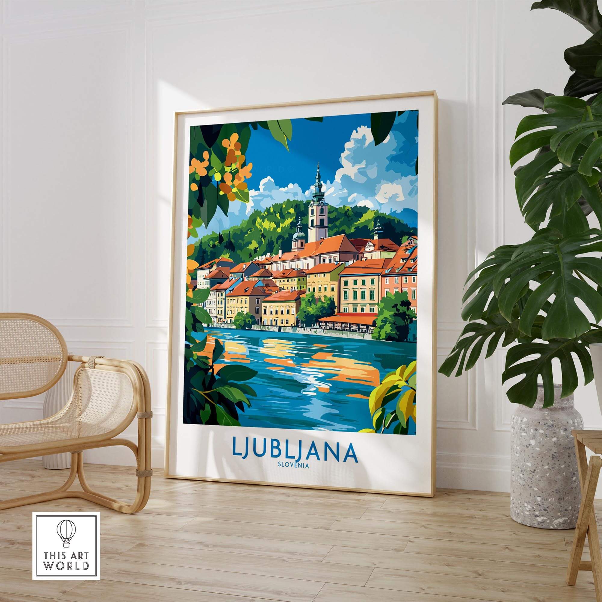 Ljubljana Slovenia Wall Art Print showcasing the picturesque city scene and vibrant colors of Ljubljana in Slovenia.