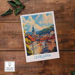 Ljubljana Travel Poster showcasing the beautiful architecture and vibrant scenery of Ljubljana, Slovenia.