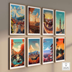 Ljubljana Travel Print along with other city travel prints, showcasing various iconic landmarks and scenic views.