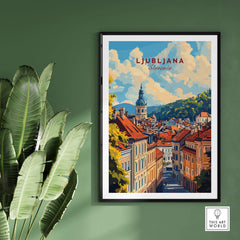 Ljubljana Travel Print showcasing the stunning streets and architecture of Slovenia in a beautiful illustration.