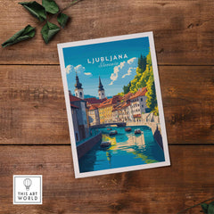 Ljubljana Wall Art showcasing vibrant colors of Slovenia's capital with a scenic river view.