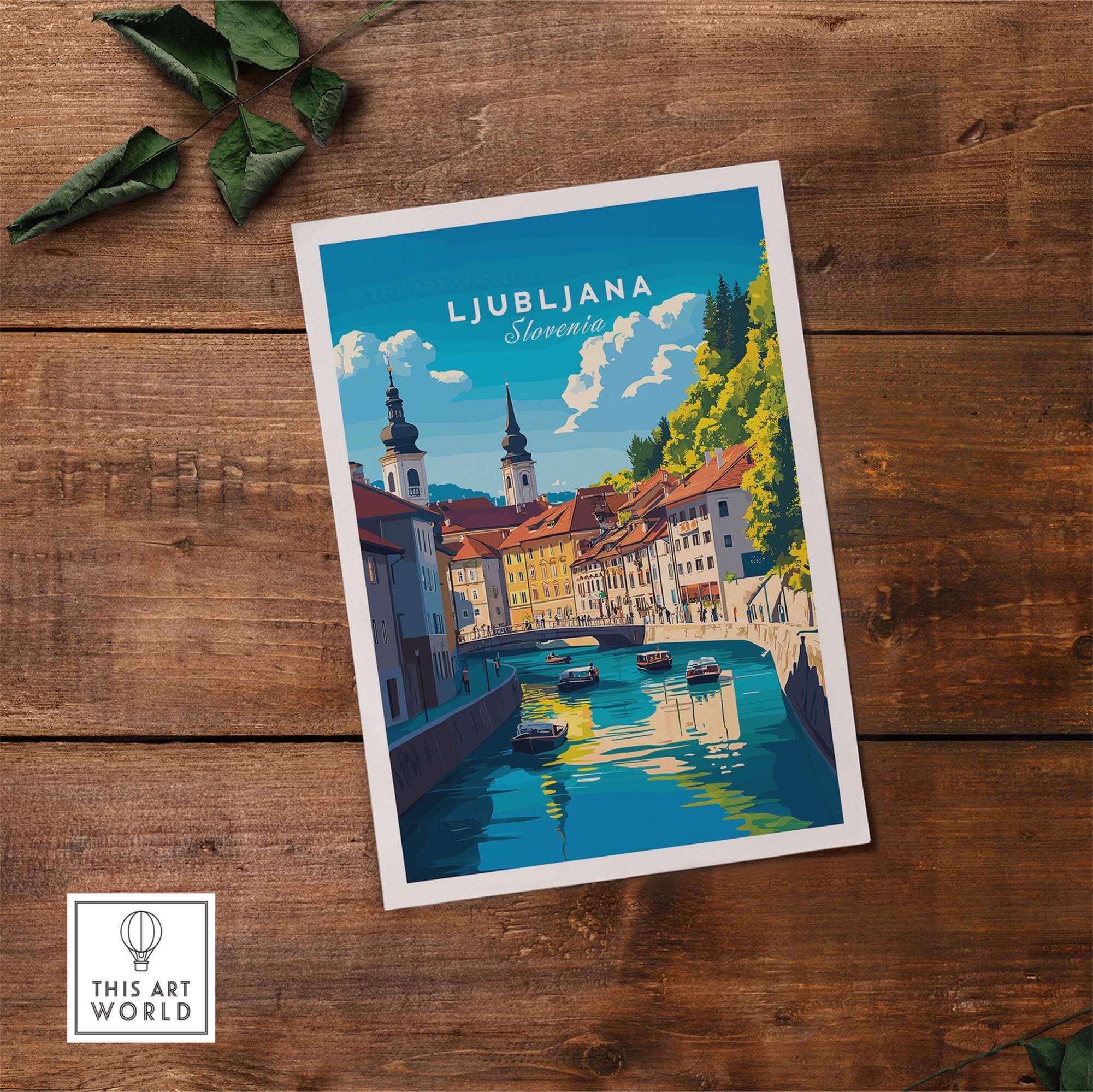 Ljubljana Wall Art showcasing vibrant colors of Slovenia's capital with a scenic river view.