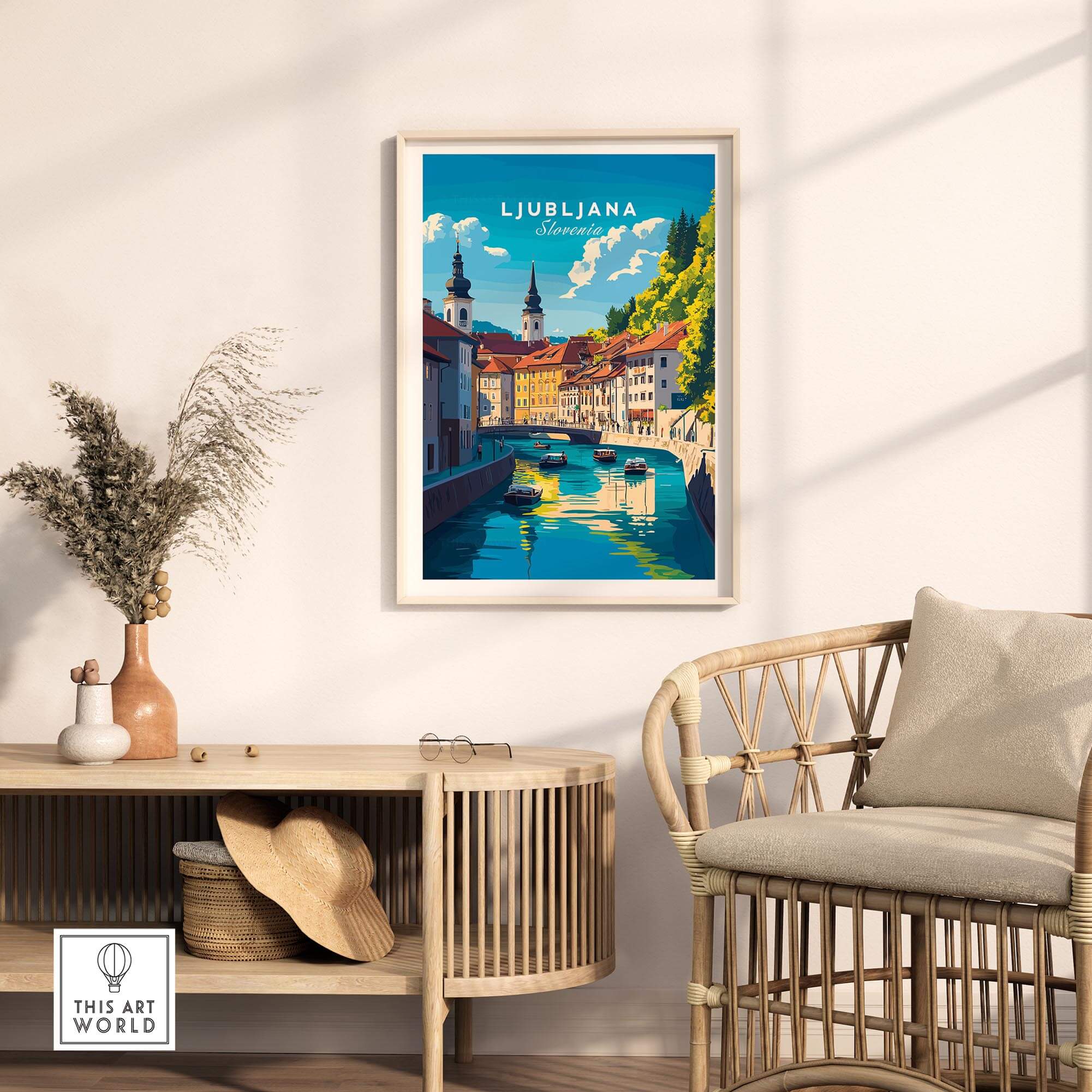 Ljubljana Wall Art showcasing vibrant colors and intricate details of Slovenia's capital city.