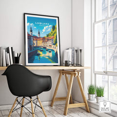 Ljubljana Wall Art featuring vibrant colors and intricate details of Slovenia's capital, perfect for home decoration.