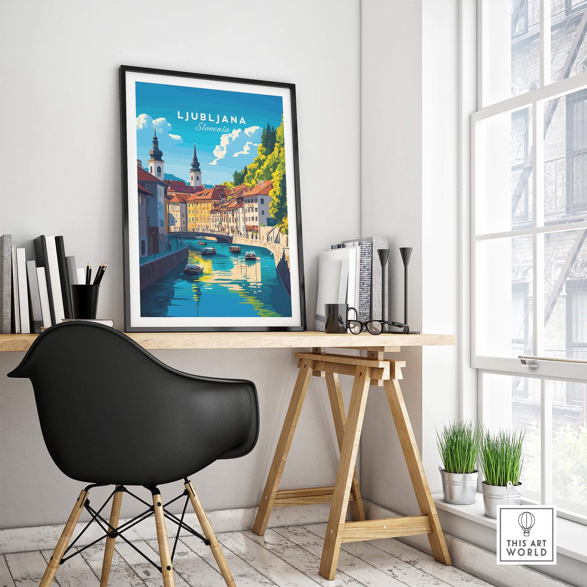 Ljubljana Wall Art featuring vibrant colors and intricate details of Slovenia's capital, perfect for home decoration.