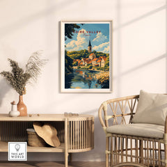 Loire Valley France Travel Print showcasing picturesque landscapes and charming homes in a cozy decor setting.
