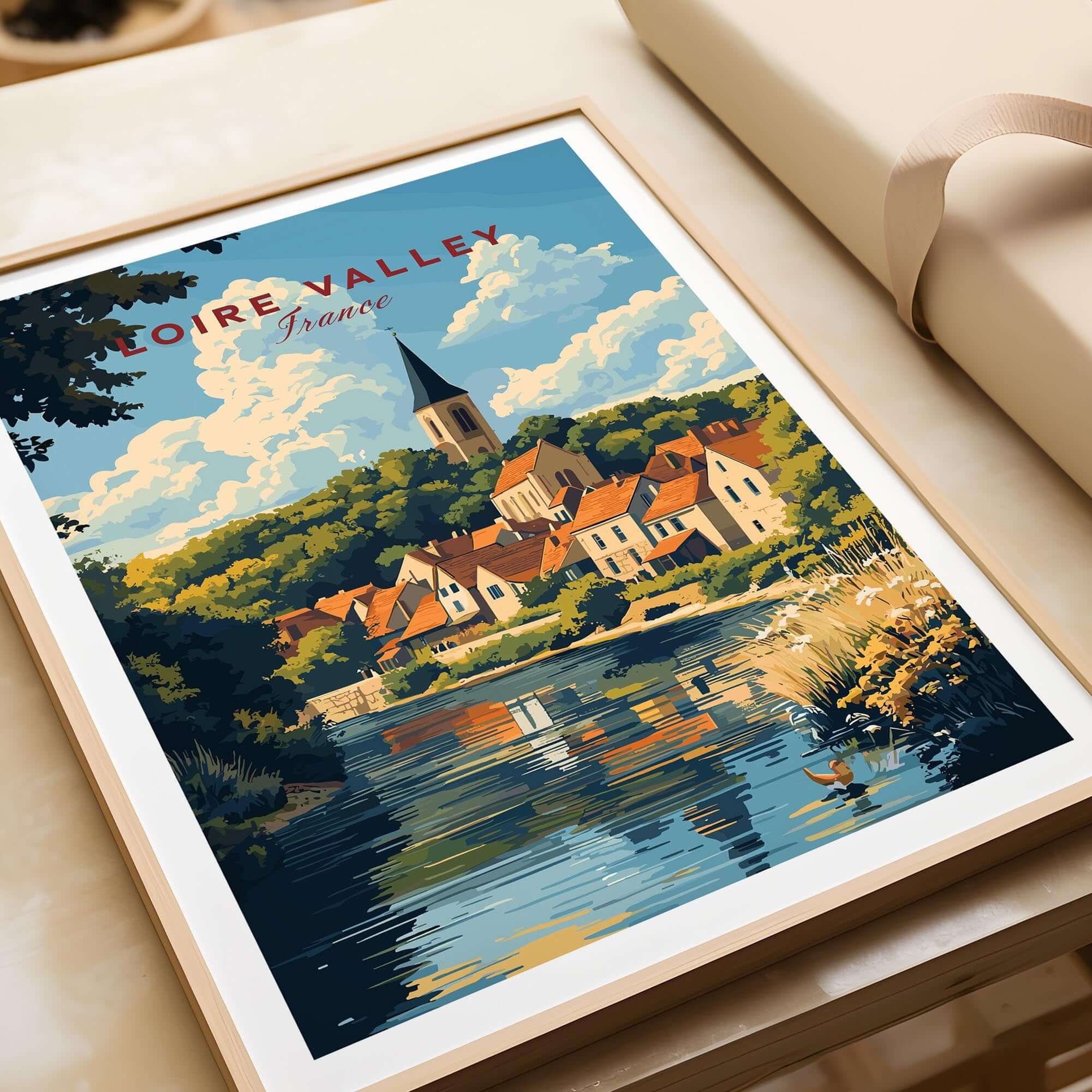 Loire Valley France Travel Print showcasing picturesque landscapes and charming architecture.