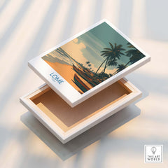 Lomé Togo Canvas Print | Palm Trees & Ocean View Poster in a decorative box, showcasing tropical coastline artwork.