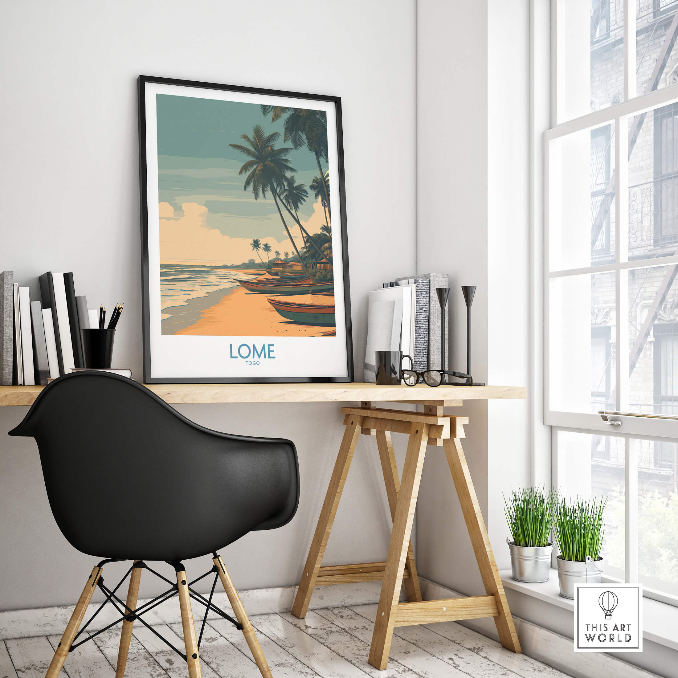 Lomé Togo Canvas Print | Palm Trees & Ocean View Poster capturing serene coastal beauty in a modern home setting.