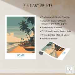 Lomé Togo Canvas Print | Palm Trees & Ocean View Poster showcasing professional Giclée printing and eco-friendly inks.