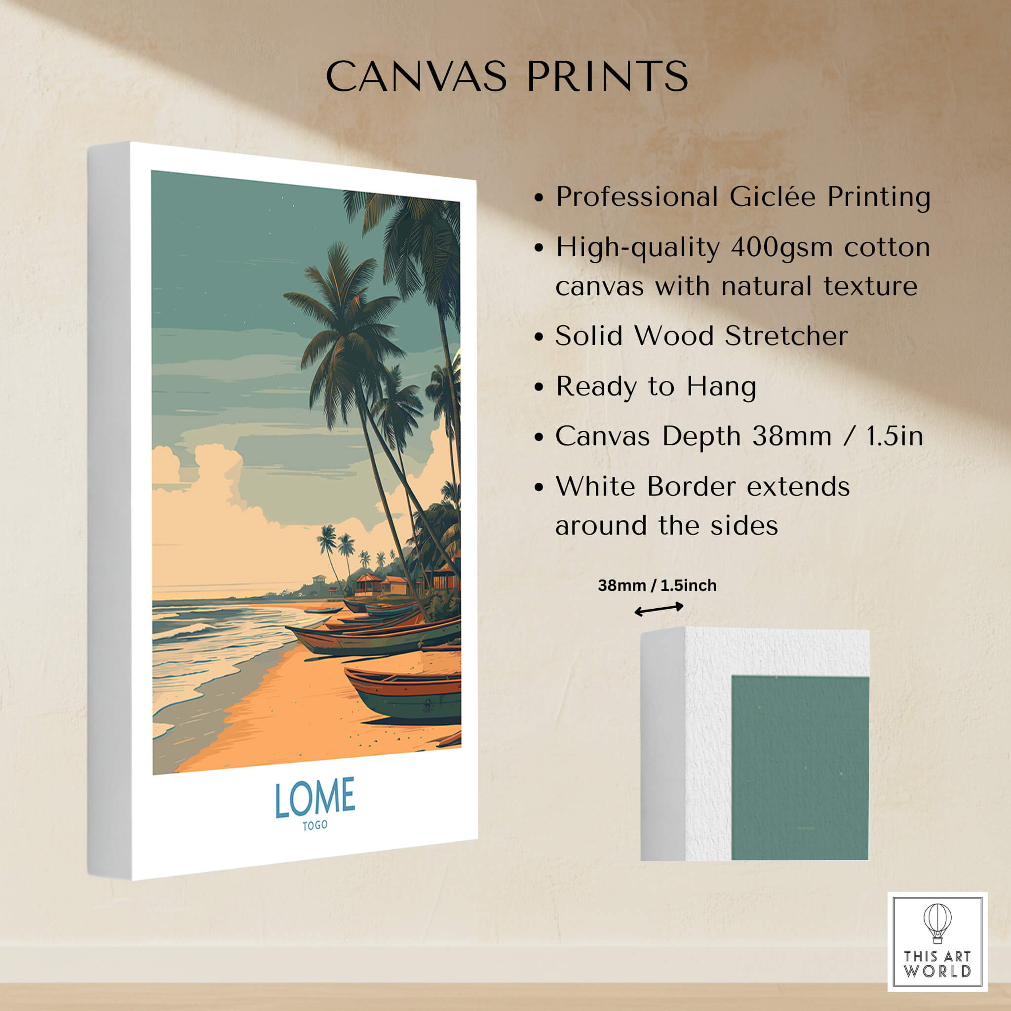 Lomé Togo Canvas Print | Palm Trees & Ocean View Poster showcasing palm trees and ocean on high-quality canvas.