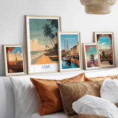Lomé Togo Canvas Print | Palm Trees & Ocean View Poster displayed among other city-themed art prints.