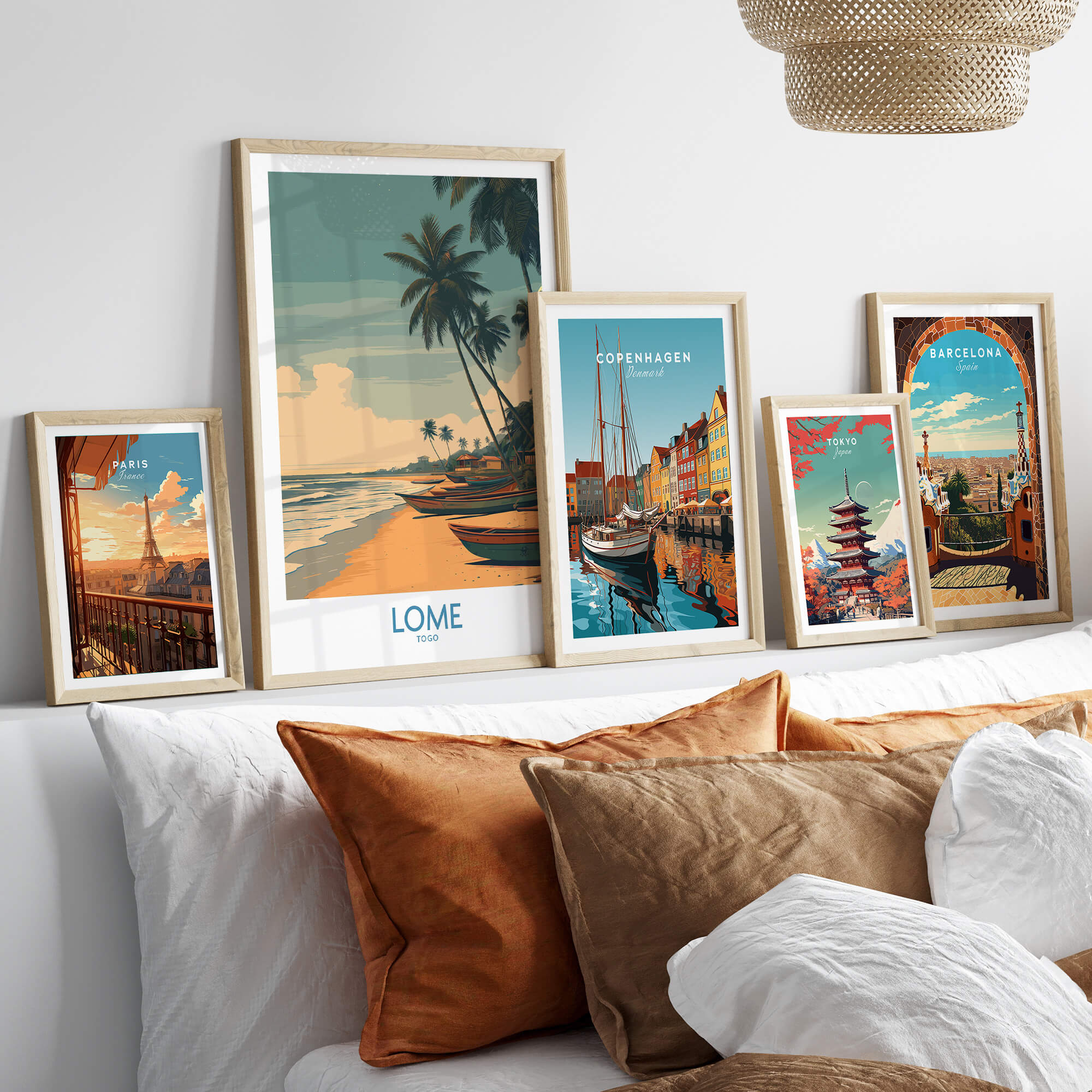 Lomé Togo Canvas Print | Palm Trees & Ocean View Poster displayed among other city-themed art prints.