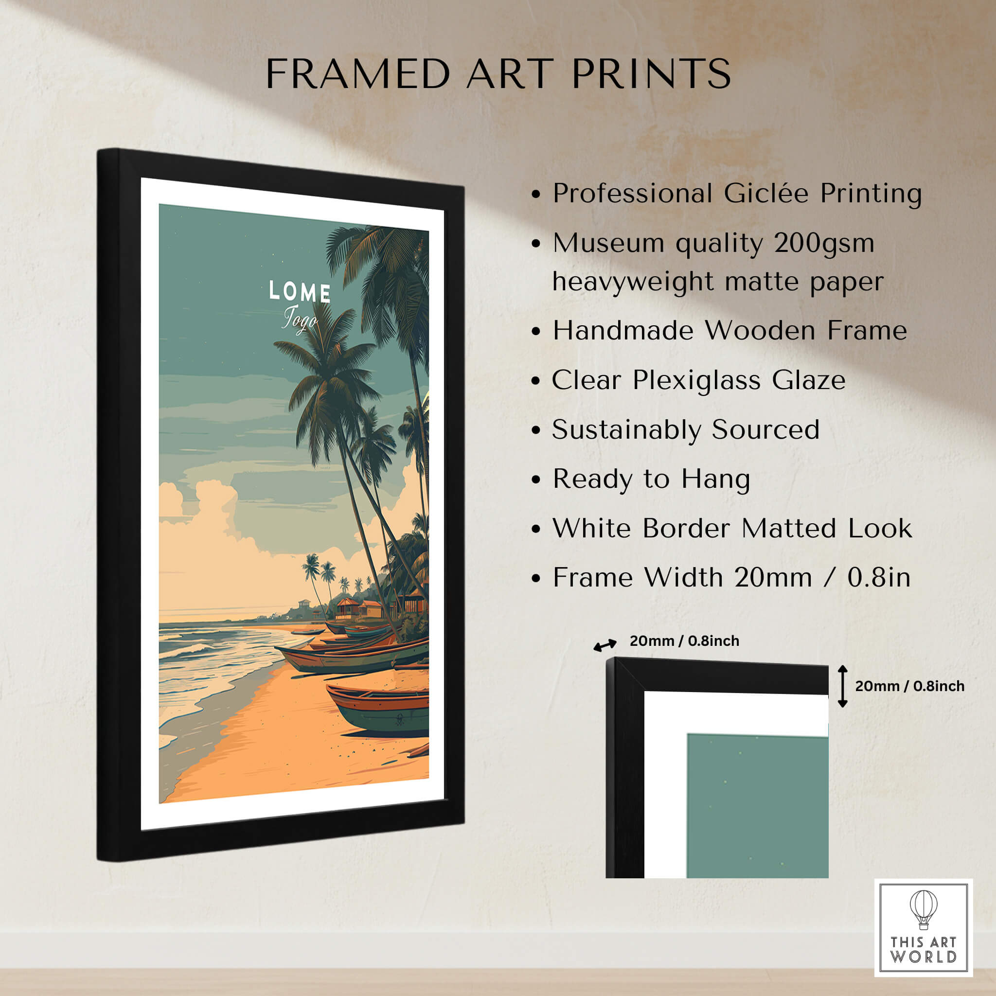 ARTTOR Affiche Decoration Murale Moderne Poster Cadre Noir 70x100cm mer plage palmier Deco Affiches Murales Wall Art Design Tableau Decoration Salon