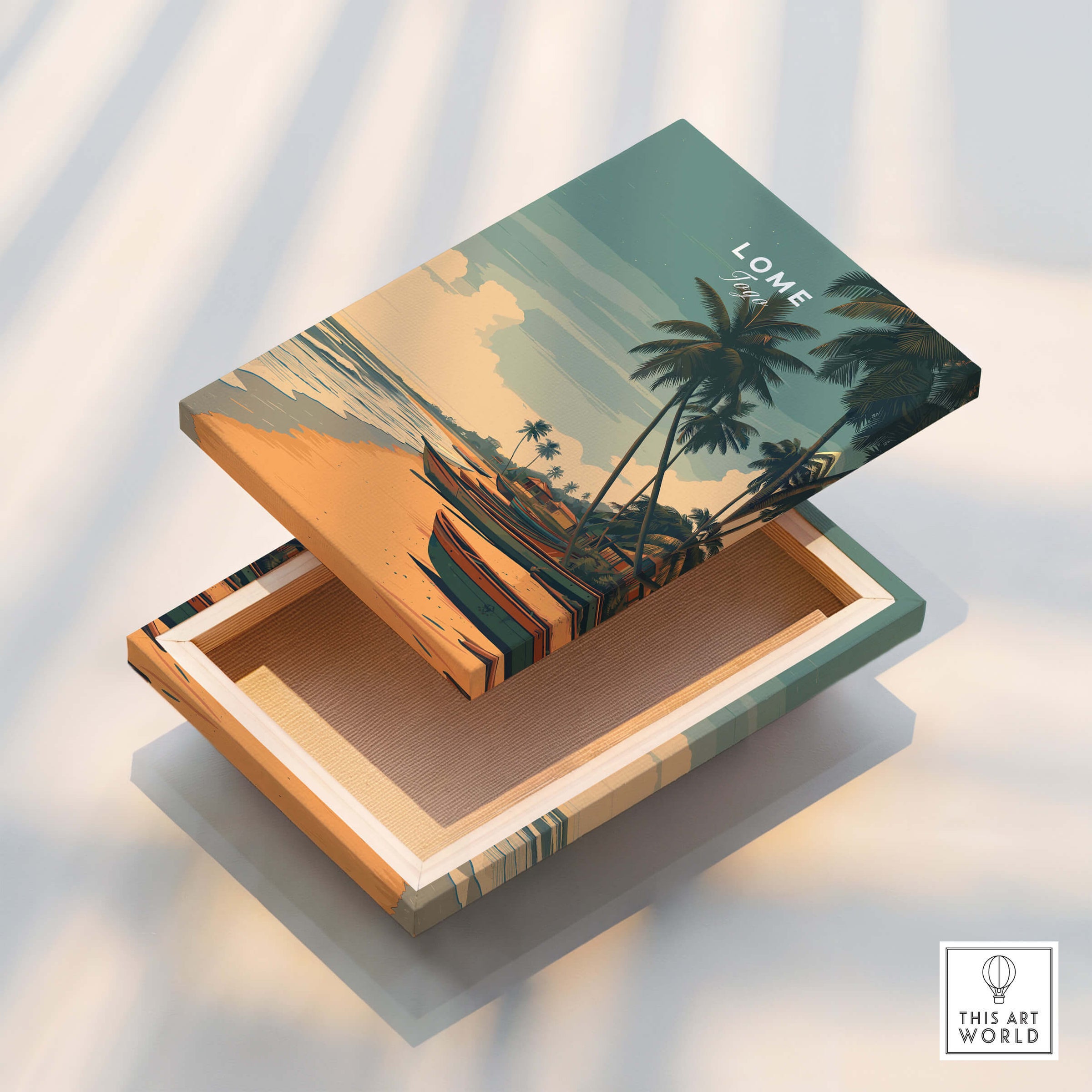 Lomé Togo Travel Poster | Sunset Shoreline Wall Art Print featuring beautiful coastal scenery and a serene sunset.
