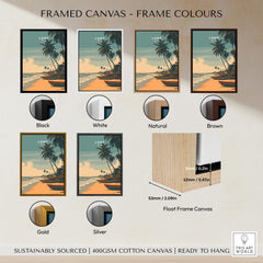 Lomé Togo Travel Poster | Sunset Shoreline Wall Art Print framed in various colors including black, white, natural, brown, gold, silver.