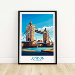 London Poster England featuring Tower Bridge and the Thames River, perfect wall art for England lovers.