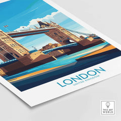 London Poster England featuring Tower Bridge over the Thames River, perfect wall art for London lovers.