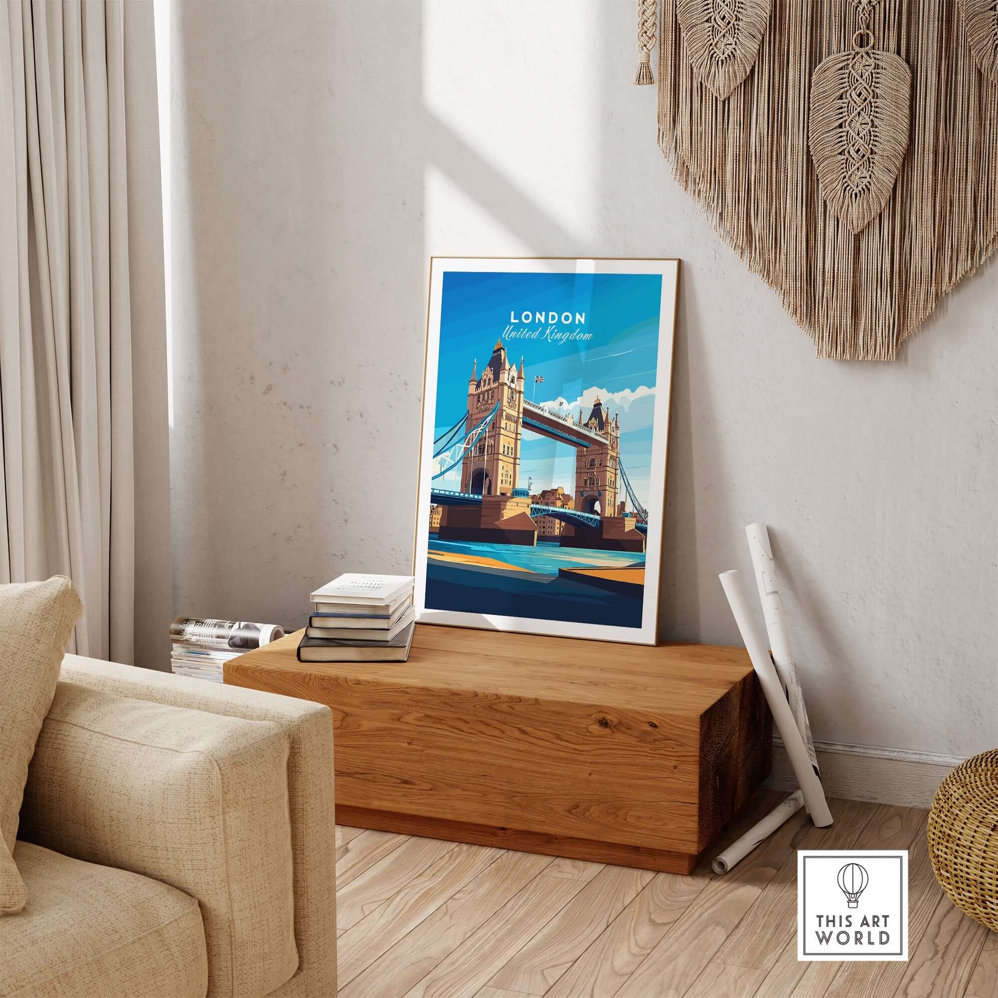 London Print England featuring Tower Bridge and River Thames in stylish interior setting.