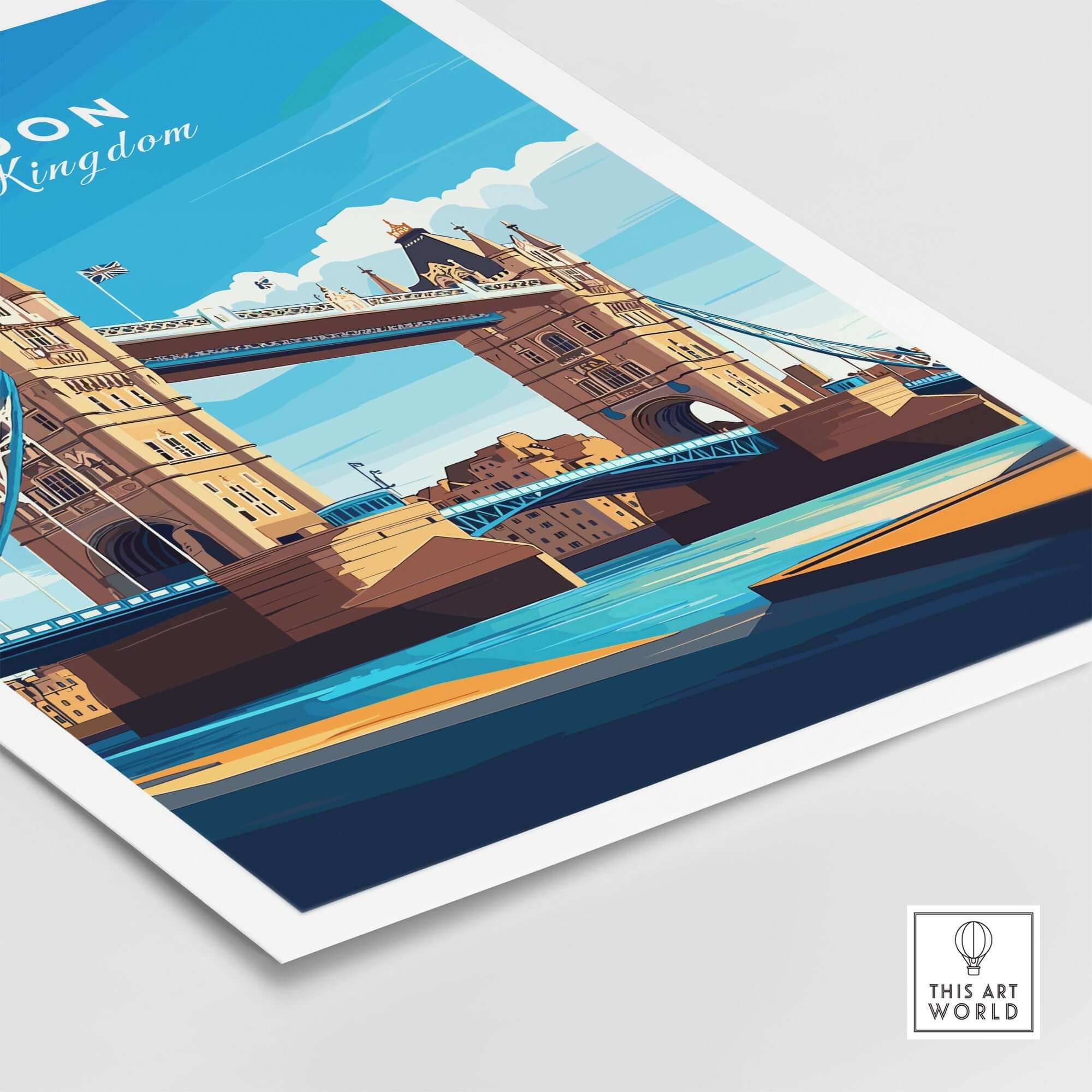 London Print England featuring Tower Bridge and the River Thames in vibrant colors.